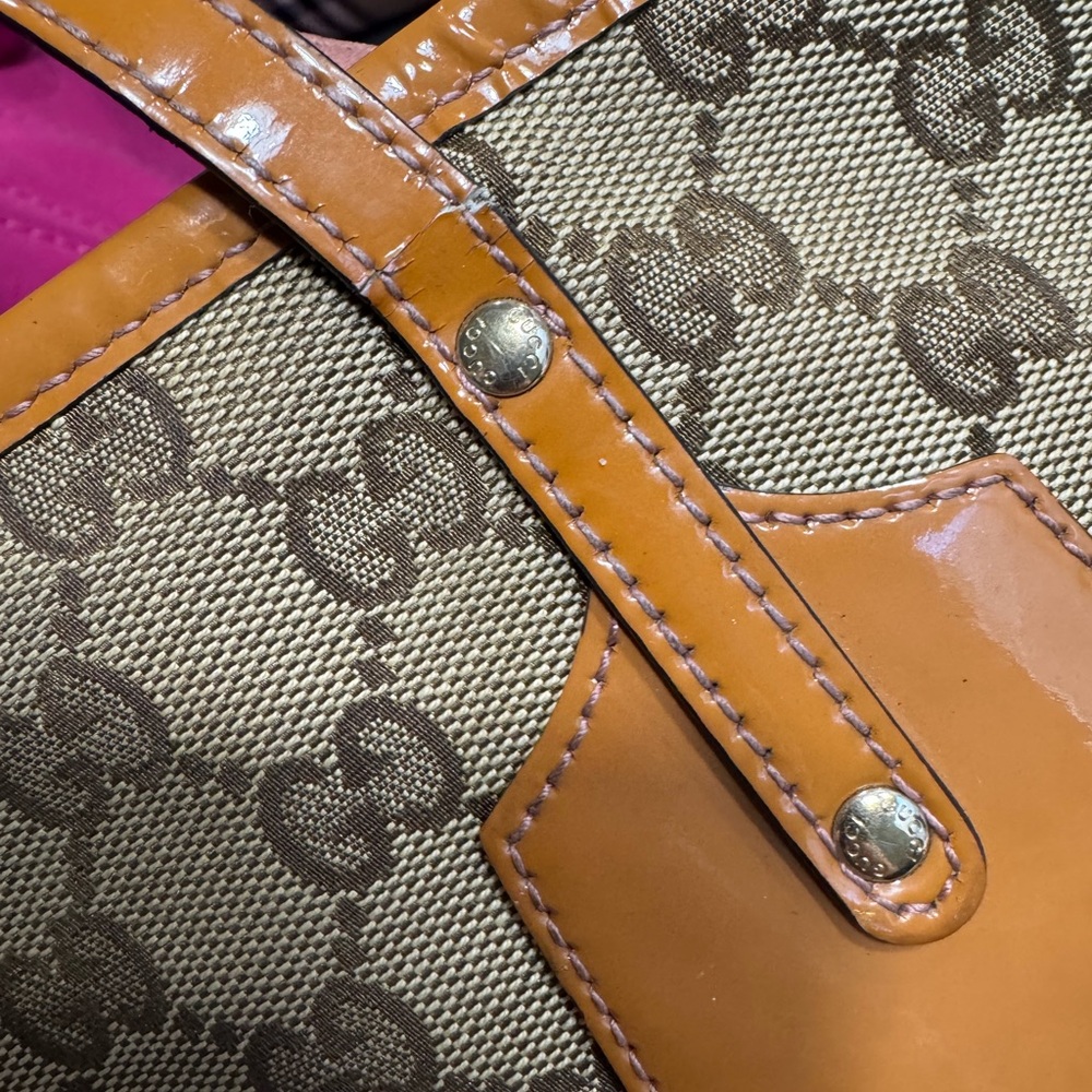 Gucci Tote Bag GG Canvas Beige Orange Chien Pan Gold Hardware - Picture 11 of 11